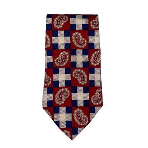 T.K.S. For Nordstrom Tie Silk Red White Blue Paisley Plaid Mens‎